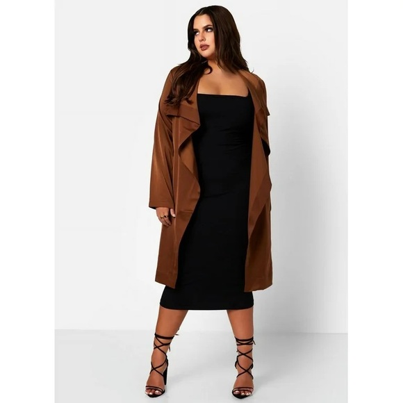 Rebdolls Plus Size 2X Satin Wide Lapel Duster Coat - Brown - Picture 13 of 13
